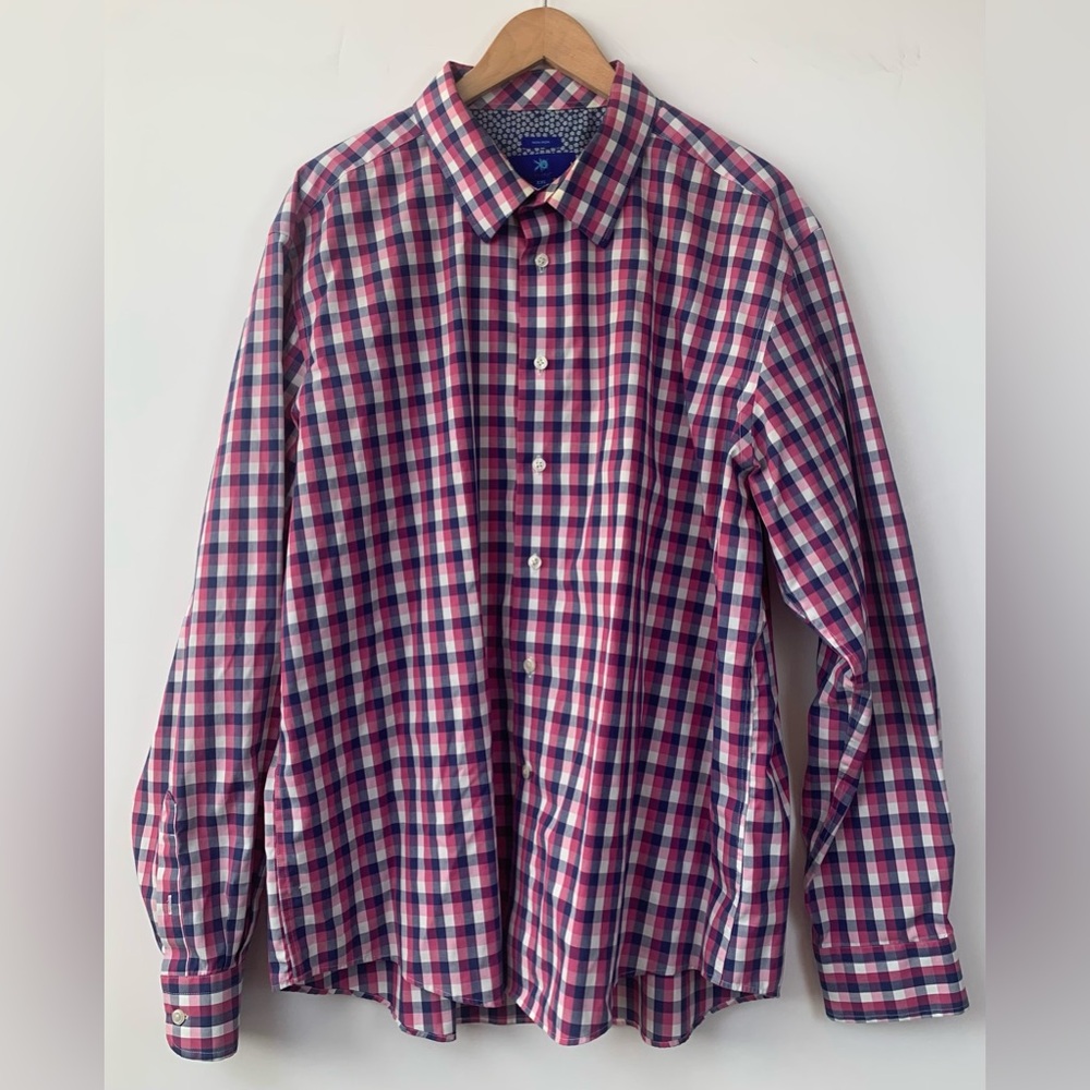 Egara Blue & Pink Plaid Button-Down Cotton Dress Shirt Collared Casual Size XXL